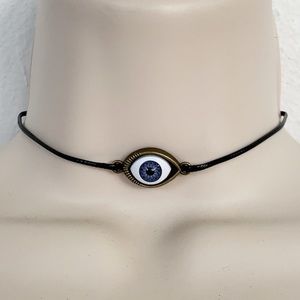 Handmade bronze evil eye choker necklace